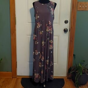 Purple Gray flowery long sleeveless dress